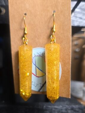 Gold Glitter Point Drop Earrings with Gold Hooks